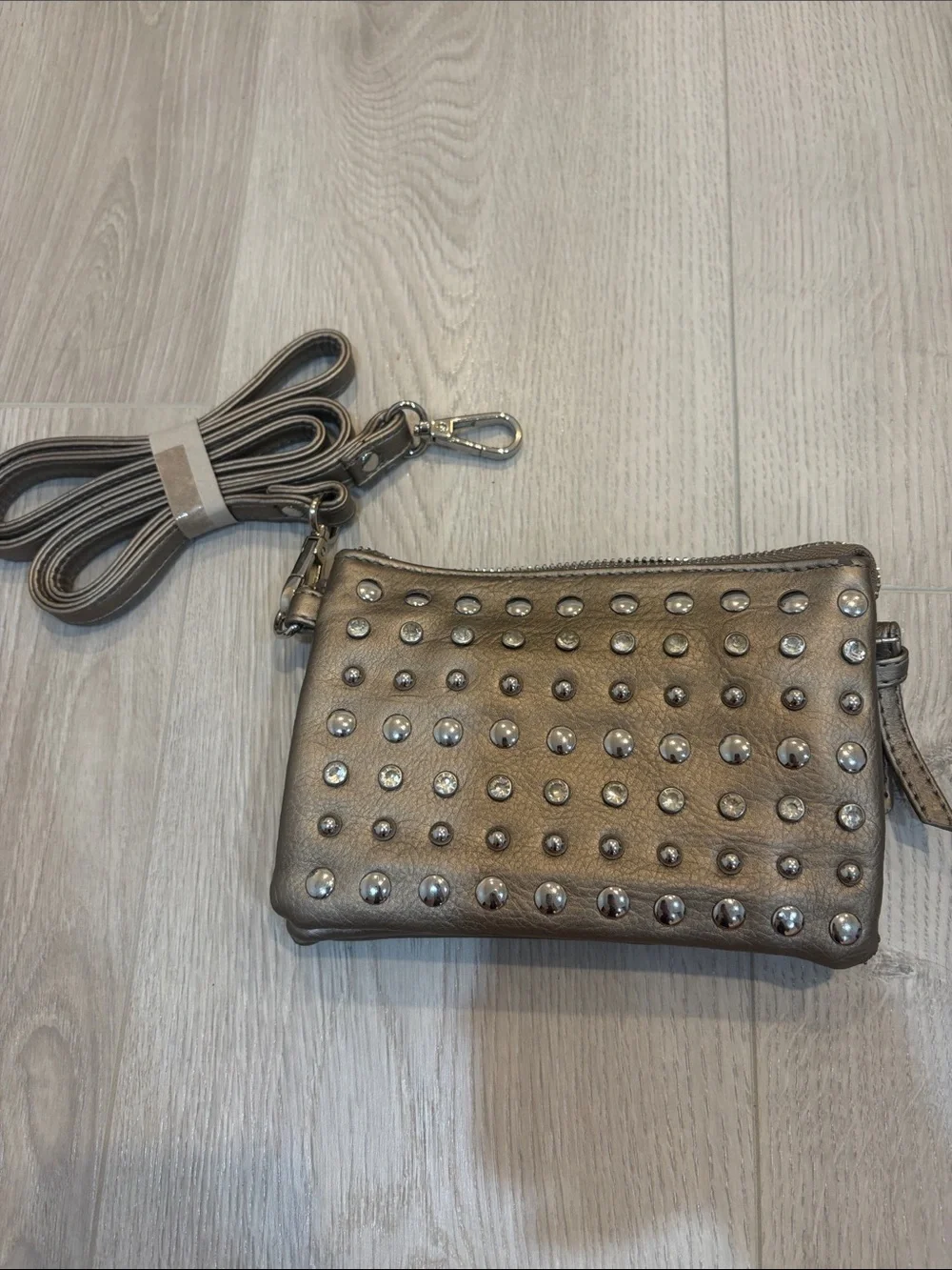 Studded Metallic Crossbody Wristlet - Gold